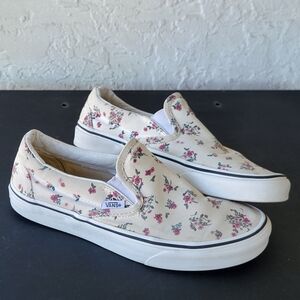 Vans Classic Slip-On Ditsy Floral Womens Sz 8 Cream Flowers Skate Shoes Loafer